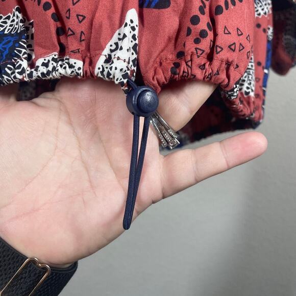 Sundry 1/Small Exploded Floral Top Blouse Rust Blue Toggle 3/4 Sleeves - Picture 4 of 11